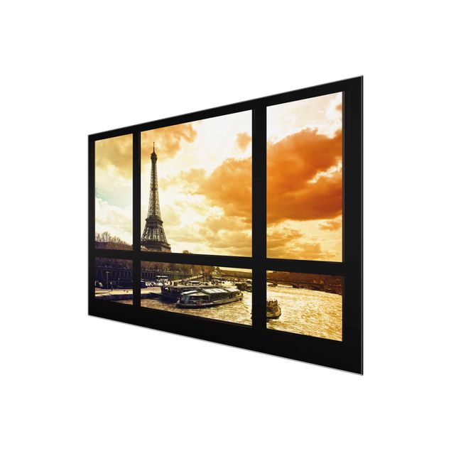 Contemporary art prints Window view - Paris Eiffel Tower sunset