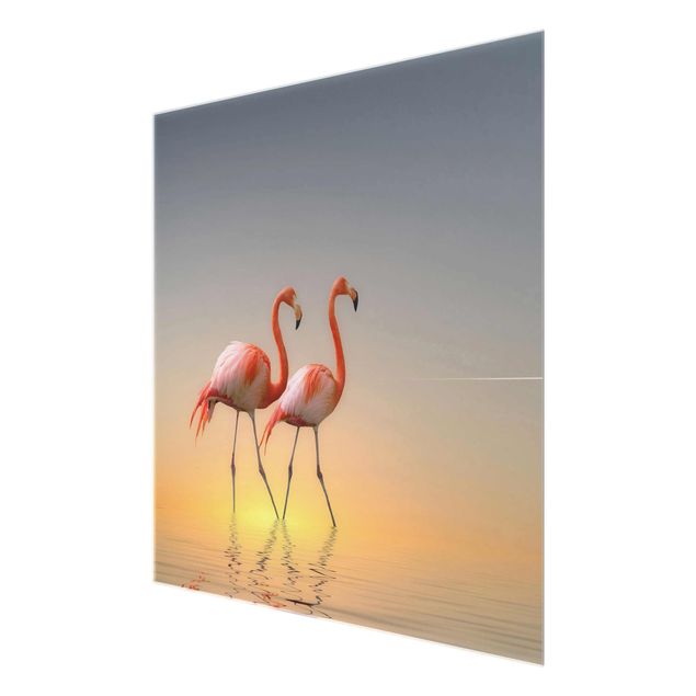 Glass prints beach Flamingo Love