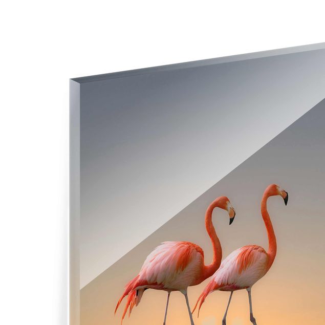Glass prints pieces Flamingo Love