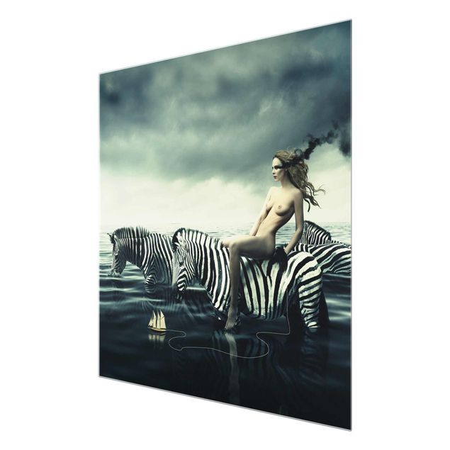 Prints Woman Posing With Zebras