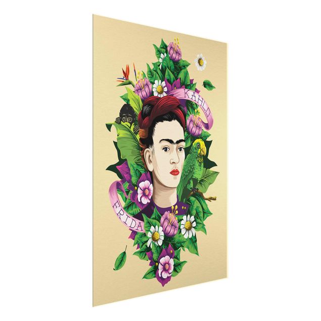 Floral picture Frida Kahlo - Frida, Äffchen und Papagei