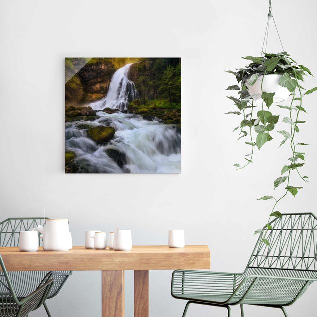 Glass prints waterfall Flood In Spring