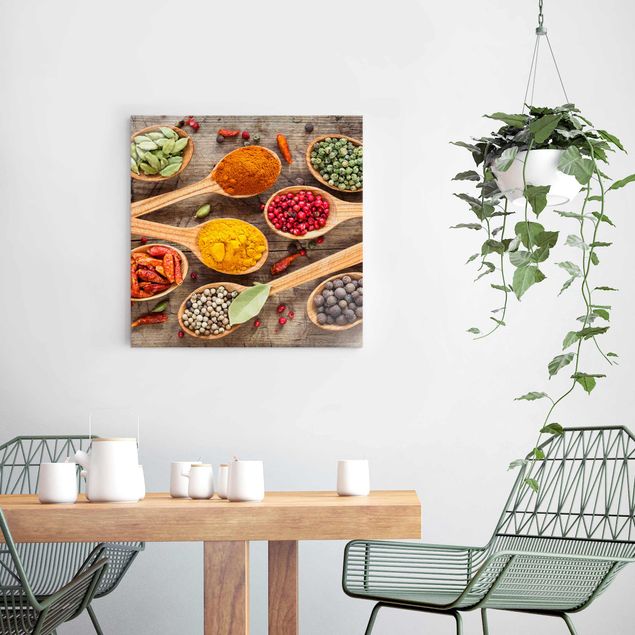 Prints modern Spices On Wooden Spoon