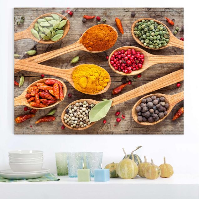 Prints modern Spices On Wooden Spoon