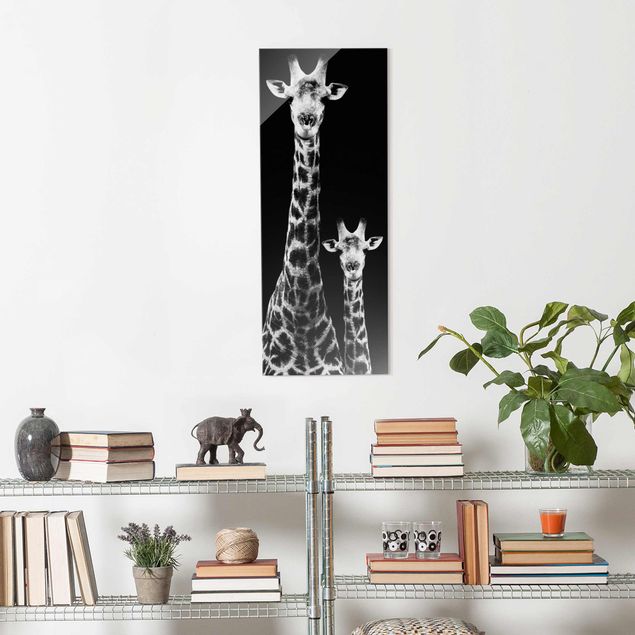 Glass prints black and white Giraffe Duo black & white
