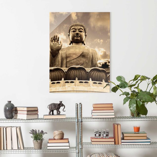 Glass prints spiritual Big Buddha Sepia