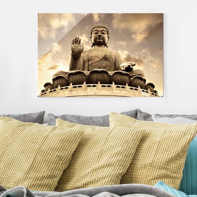 Glass prints spiritual Big Buddha Sepia