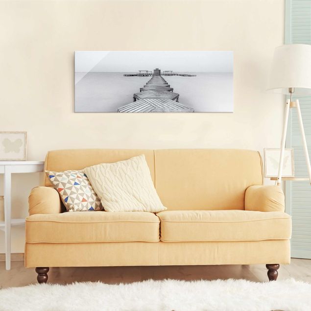 3D wall art Wooden Pier In Black And White