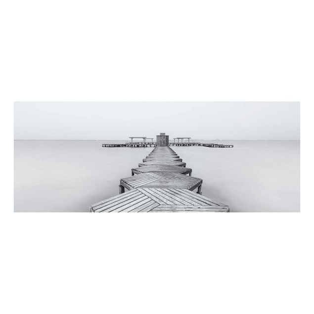 Glass prints landscape Wooden Pier In Black And White
