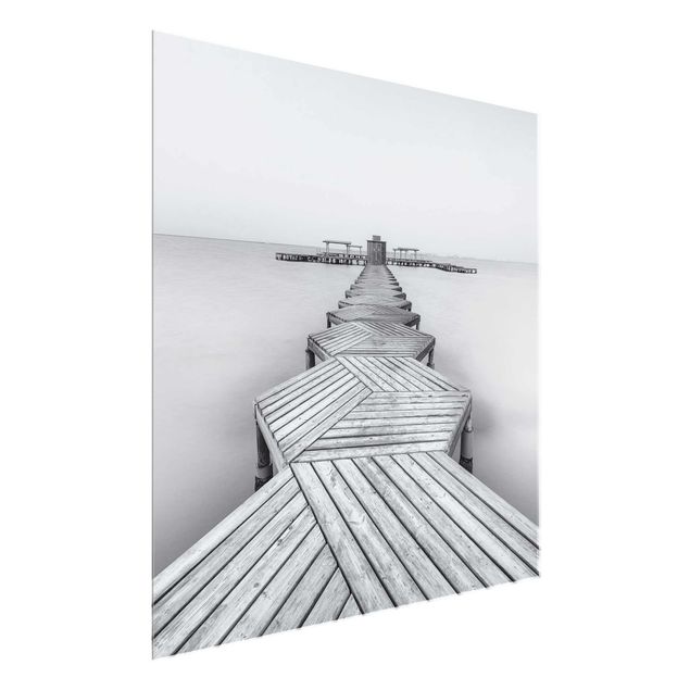 Glass prints black and white Wooden Pier In Black And White
