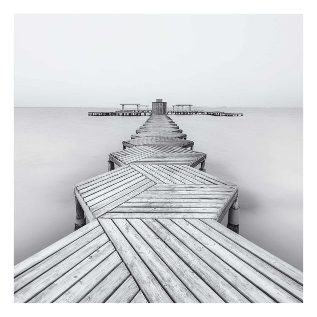 Glass prints landscape Wooden Pier In Black And White