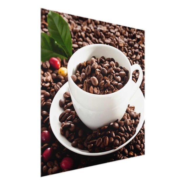 Prints brown Coffee Cup With Roasted Coffee Beans