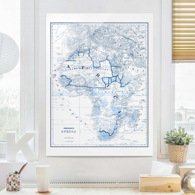 Glass prints maps Map In Blue Tones - Africa