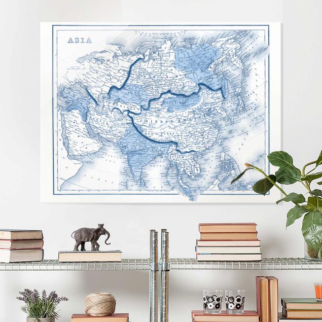 Glass prints maps Map In Blue Tones - Asia