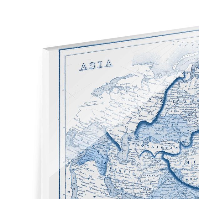 Glas Magnetboard Map In Blue Tones - Asia