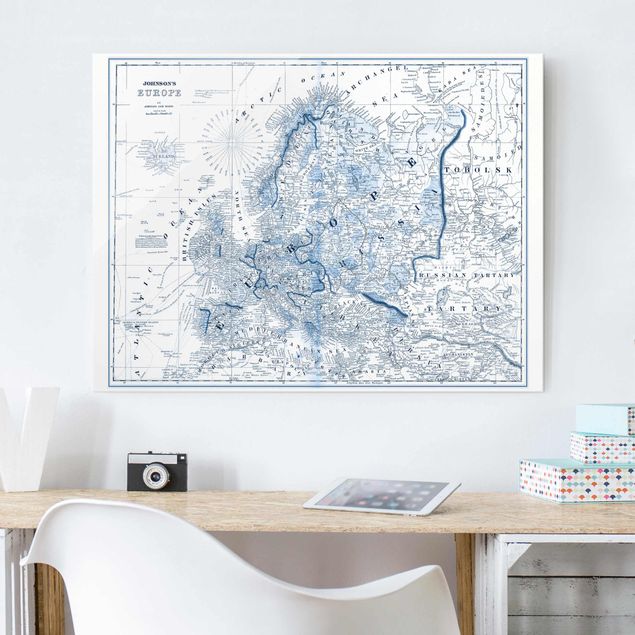 Glass prints maps Map In Blue Tones - Europe