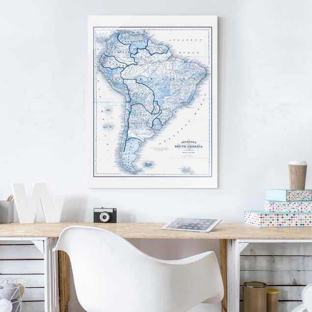 Prints maps Map In Blue Tones - South America