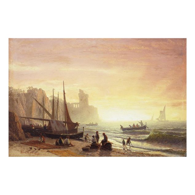 Beach canvas art Albert Bierstadt - The Fishing Fleet