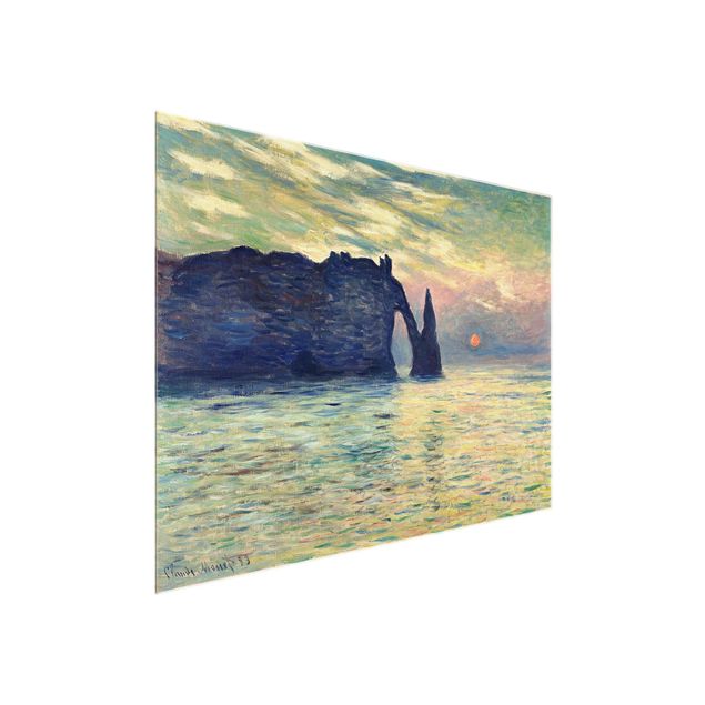 Glass prints sunset Claude Monet - The Cliff, Étretat, Sunset