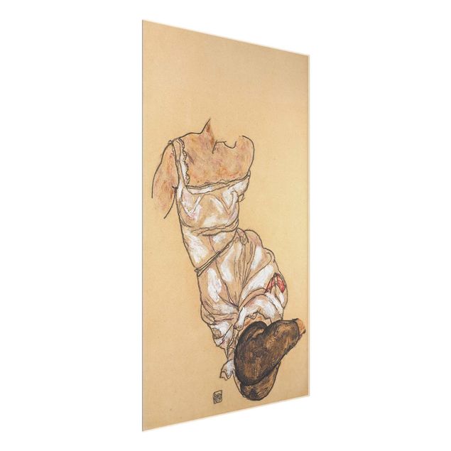 Glass prints nude Egon Schiele - Female torso in underwear and black stockings