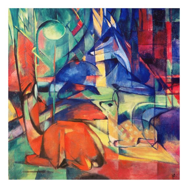 Abstract glass wall art Franz Marc - Deer In The Forest