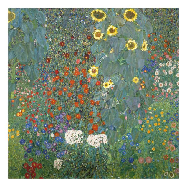Glass prints flower Gustav Klimt - Garden Sunflowers