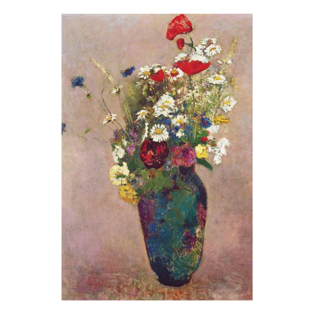 Glass prints flower Odilon Redon - Flower Vase with Poppies