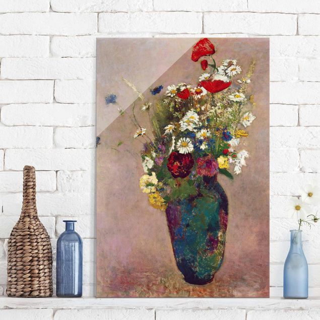 Glass prints poppy Odilon Redon - Flower Vase with Poppies