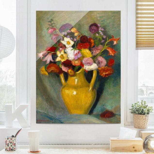 Expressionism painting Otto Modersohn - Colourful Bouquet in Yellow Clay Jug