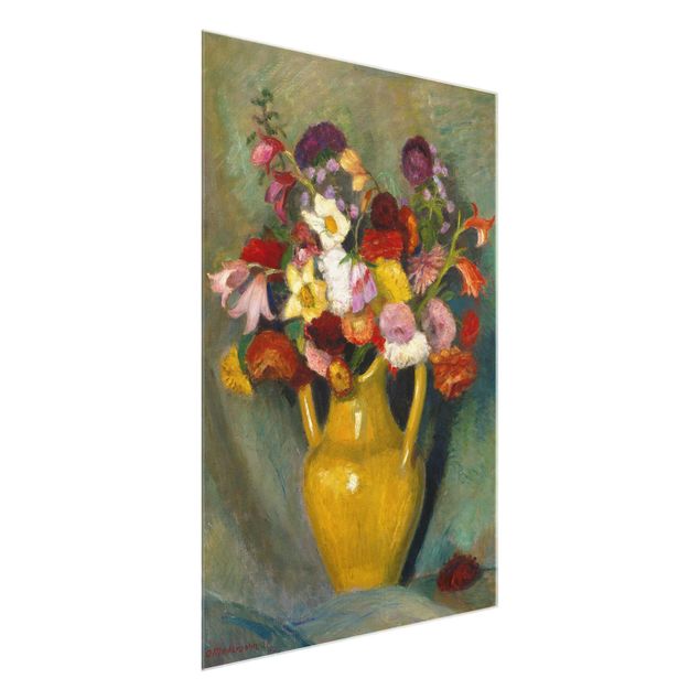 Glass prints flower Otto Modersohn - Colourful Bouquet in Yellow Clay Jug
