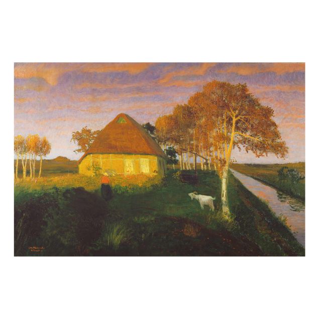 Glass prints landscape Otto Modersohn - Moor Cottage in the Evening Sun