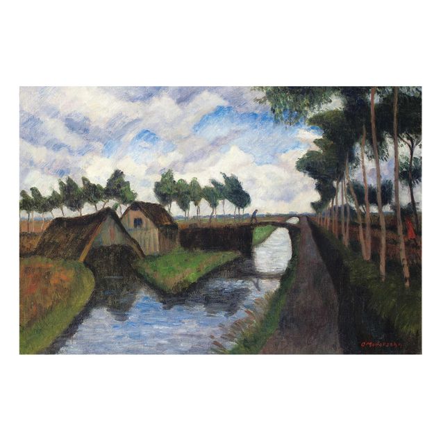 Glass prints landscape Otto Modersohn - The Rautendorf Canal with Boat House near Worpswede