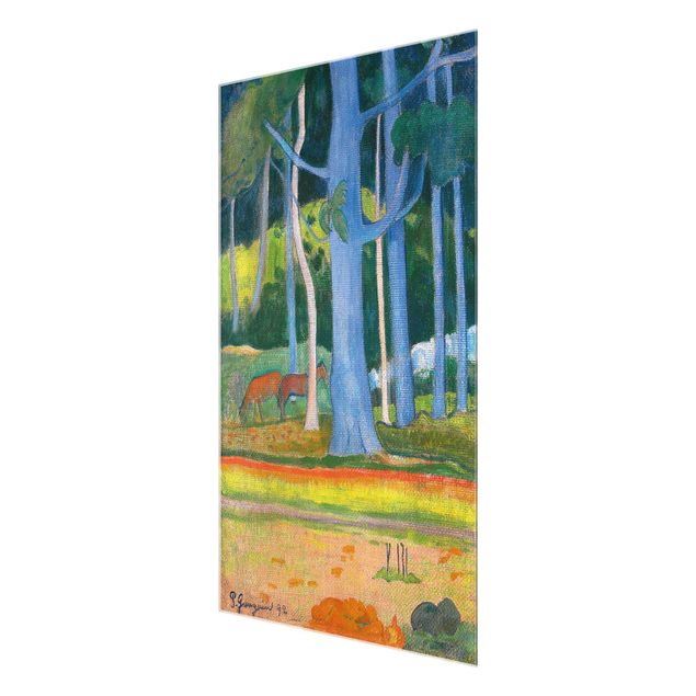 Glass prints landscape Paul Gauguin - Landscape with blue Tree Trunks