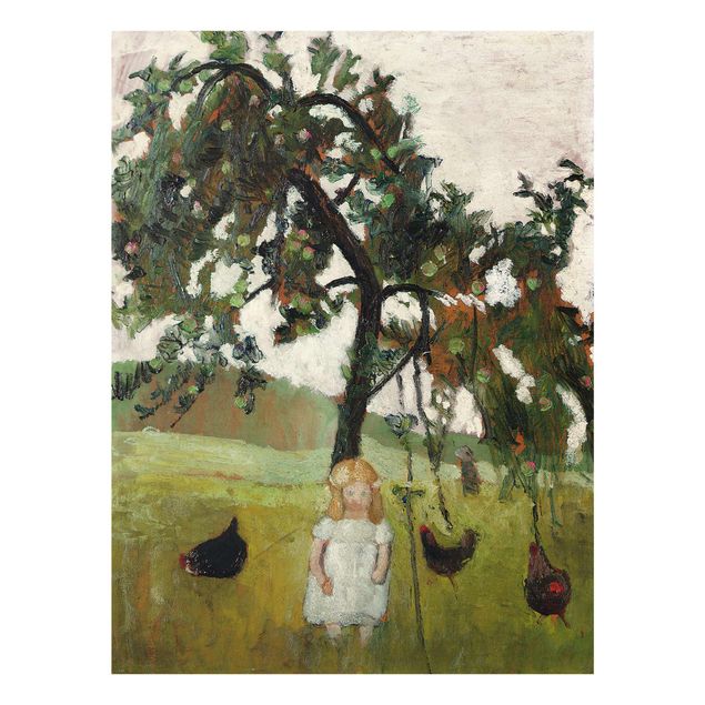 Prints modern Paula Modersohn-Becker - Elsbeth with Chickens under Apple Tree