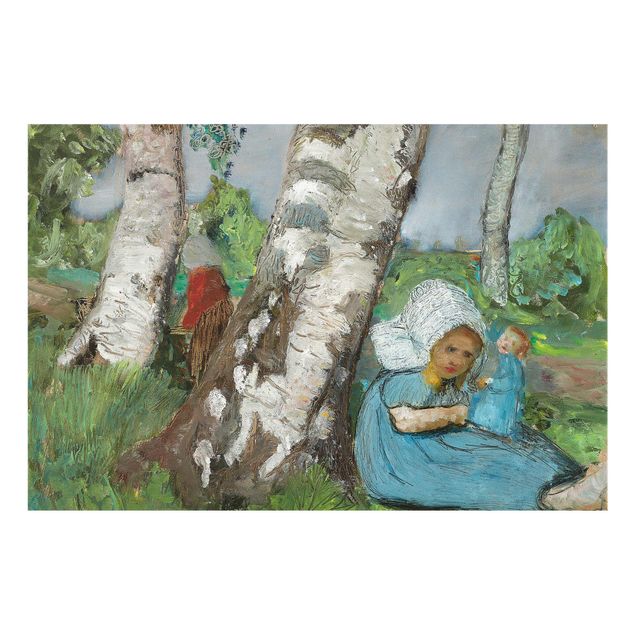 Trees on canvas Paula Modersohn-Becker - Child with Doll Sitting on a Birch Trunk