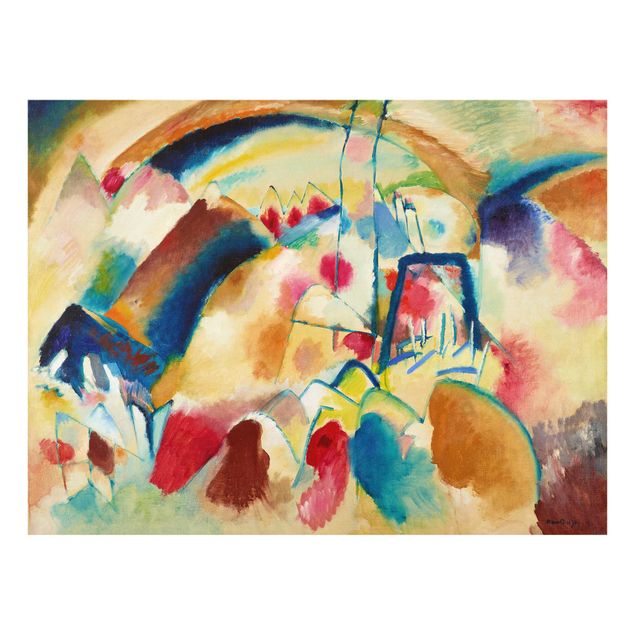Abstract canvas wall art Wassily Kandinsky - Landscape With Church (Landscape With Red Spotsi)