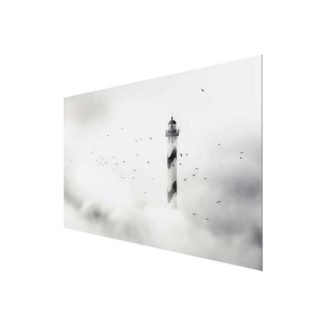 Glass prints landscape Lighthouse In The Fog