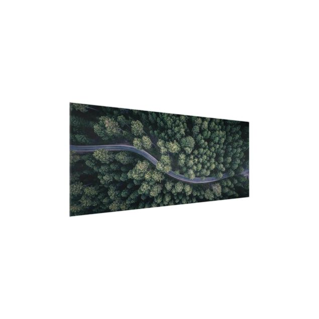 Glass prints landscape Aerial View - Forest Road From The Top
