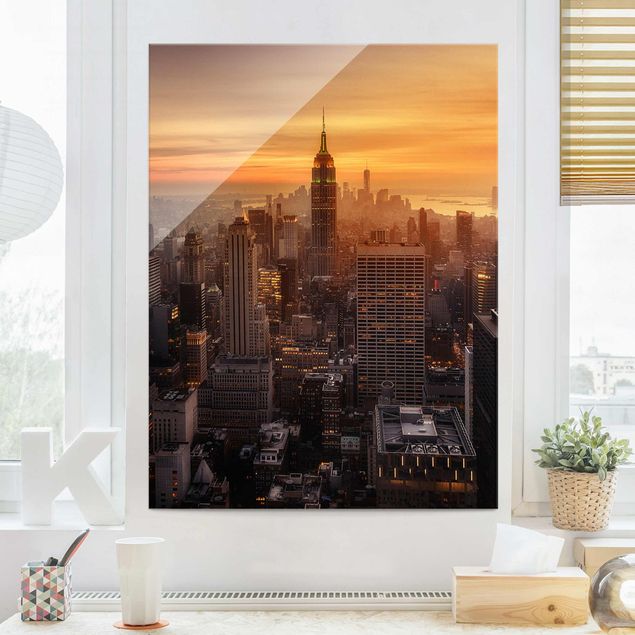 Glass prints New York Manhattan Skyline Evening