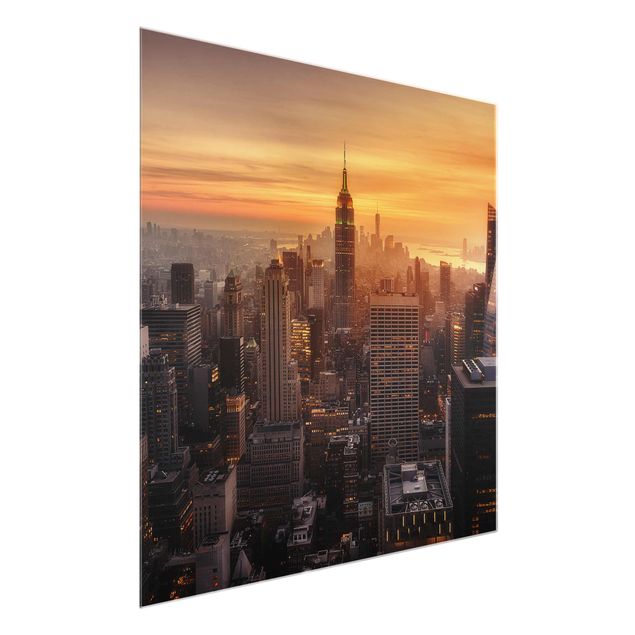 Glass prints architecture and skylines Manhattan Skyline Evening