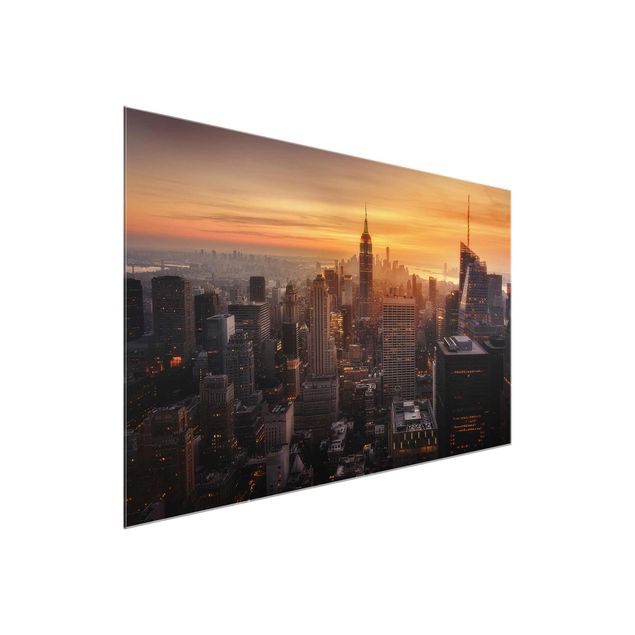 Glass prints architecture and skylines Manhattan Skyline Evening