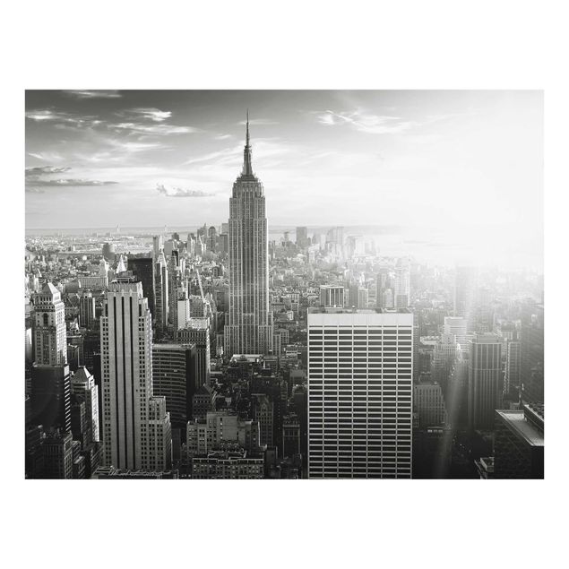 Glass prints black and white Manhattan Skyline