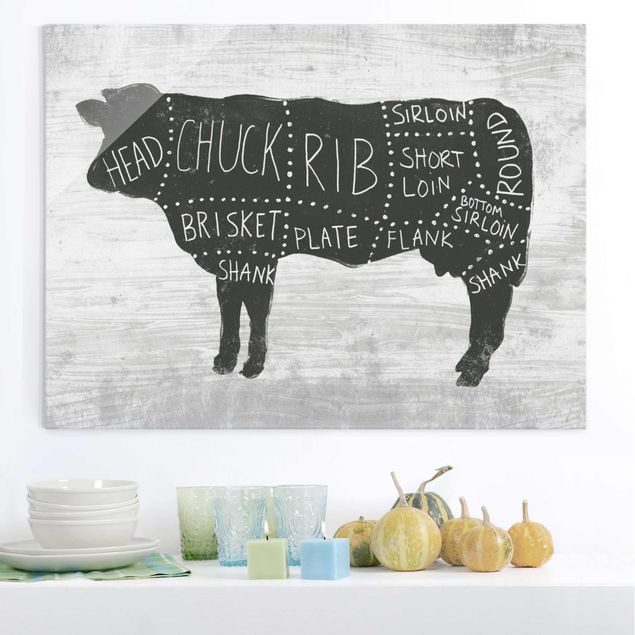 Glass prints black and white Butcher Board - Beef