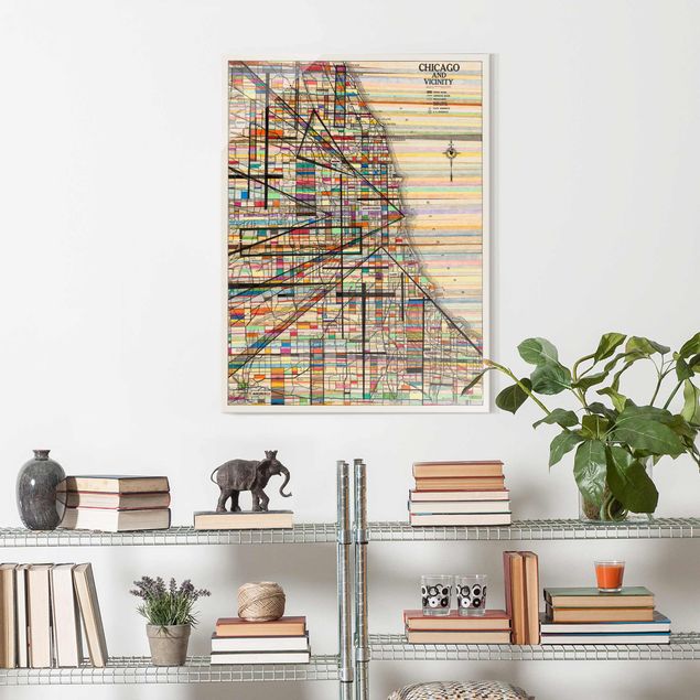 Glass prints maps Modern Map Of Chicago