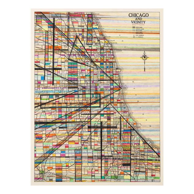 Prints multicoloured Modern Map Of Chicago