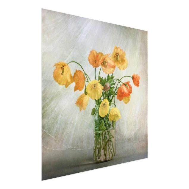 Glass prints flower Poppies in a Vase
