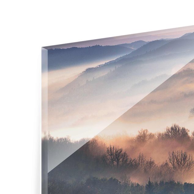 Glass prints landscape Fog At Sunset