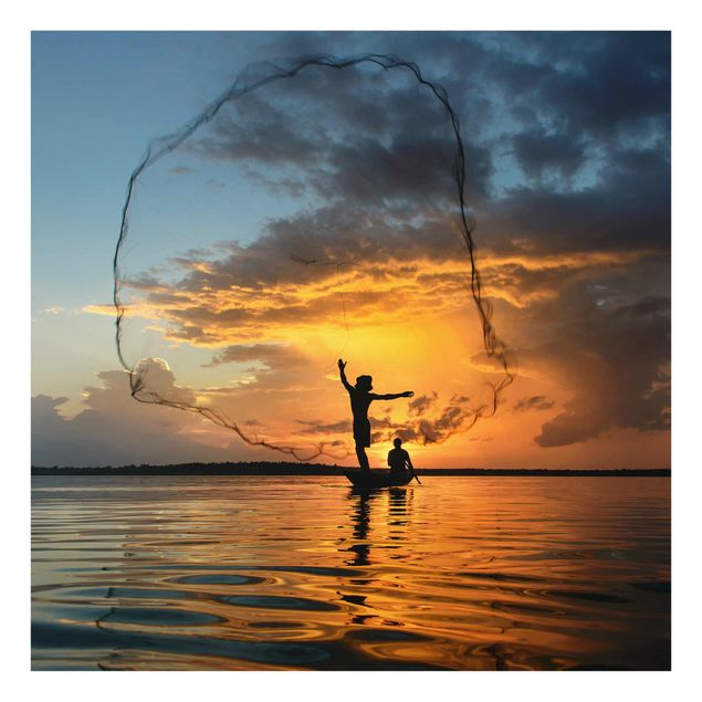 Sea prints Fishing Net At Sunset