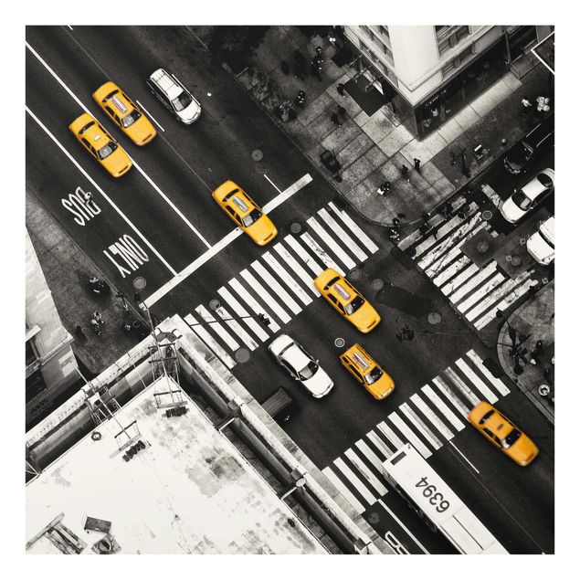 Glass prints black and white New York City Cabs