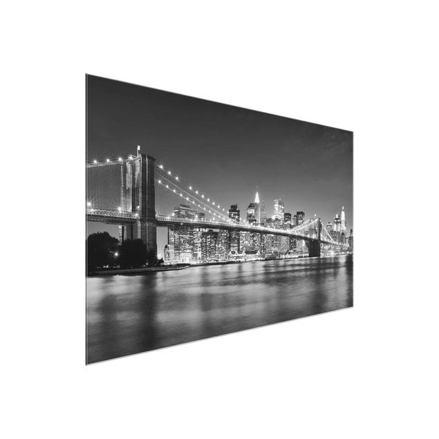 Glass prints architecture and skylines Nighttime Manhattan Bridge II